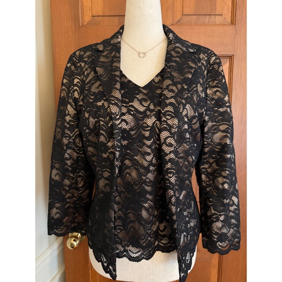 Cache Jackets & Blazers - Cache 2-PC Lace Jacket Set Womens Sleeveless Shell Size 12 Black Jacket Size 10